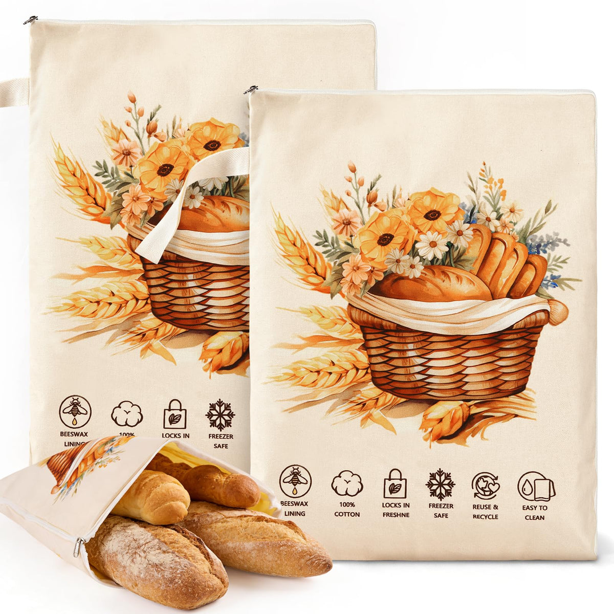 Wantocore bread bag with floral print keeps bread fresh and stylish