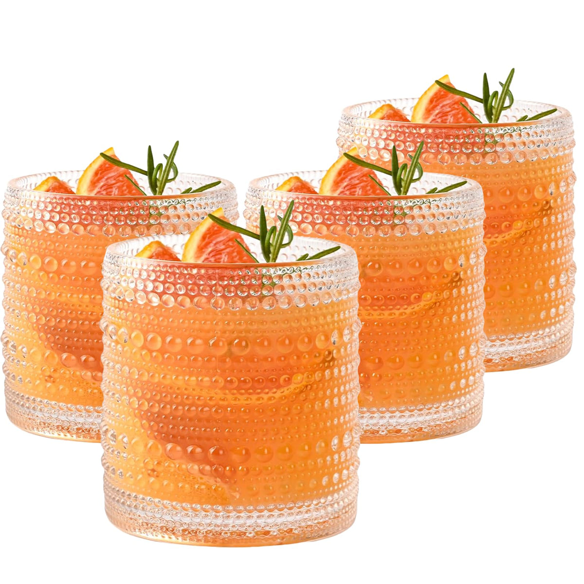 WANYISHUN hobnail glasses 4pc set with 15oz capacity for water and cocktails.