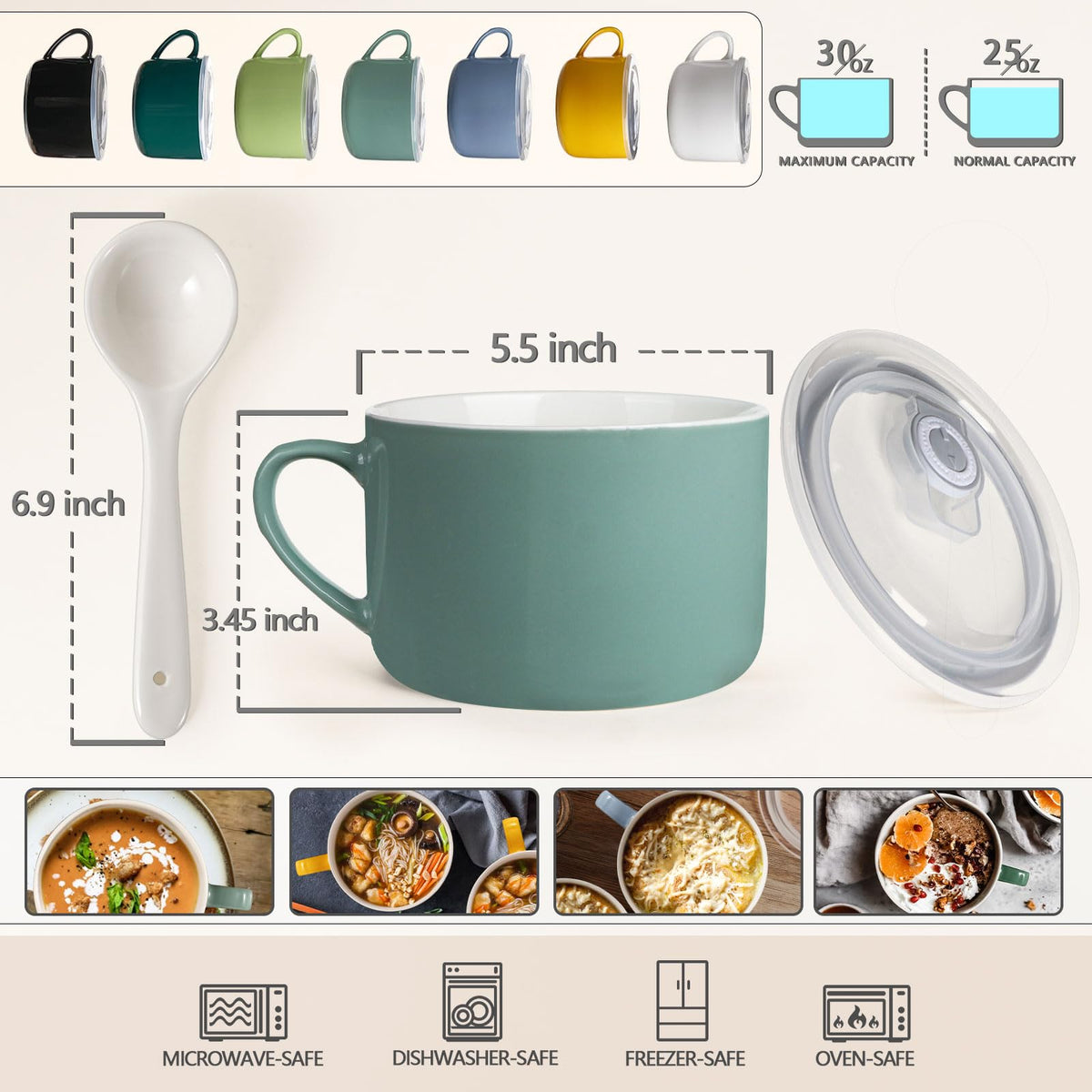Wareland 30oz ramen bowl with teal lid keeps noodles warm.