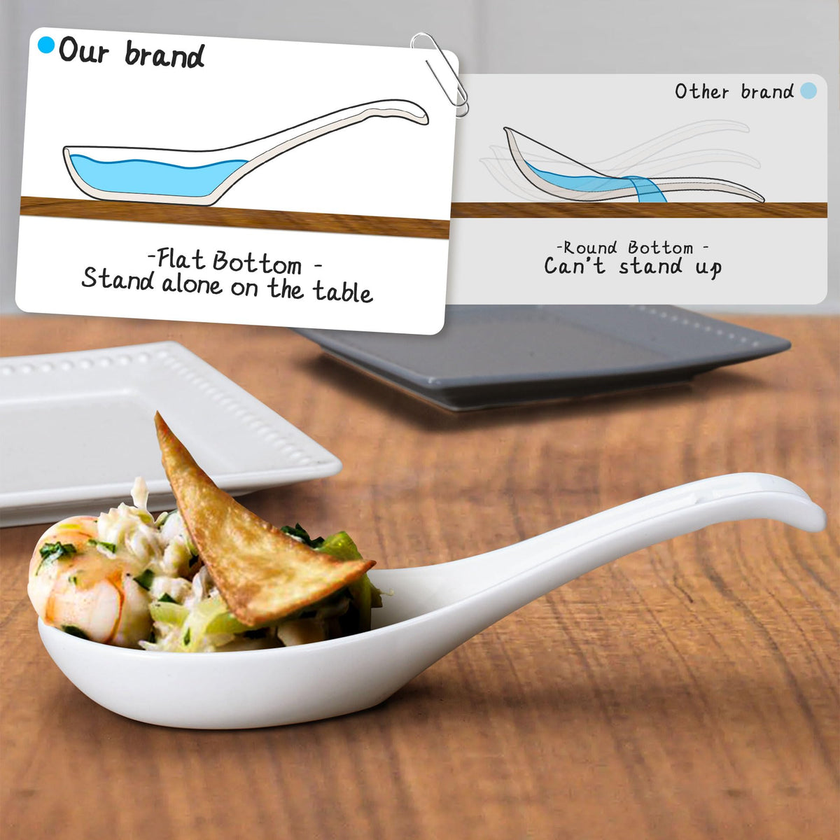Wareland 7-inch long-handle spoon with hook design eases lifting from bowls.