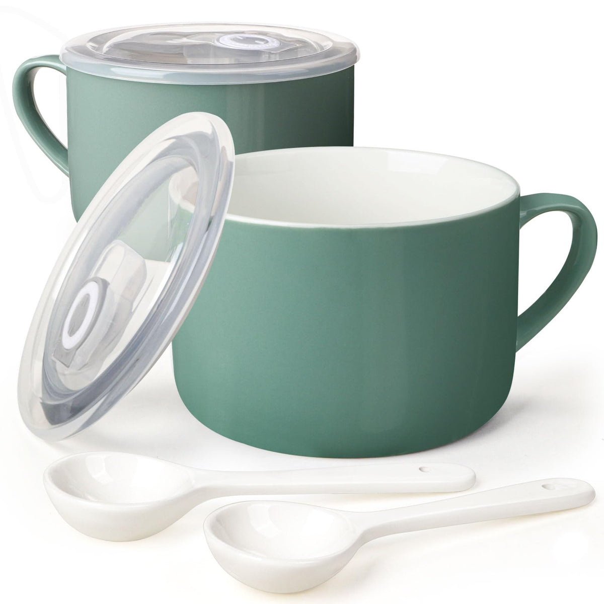 Wareland soup bowl with handles in teal for serving hot soups.