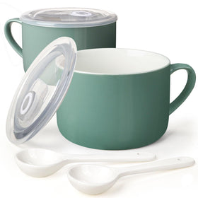 Wareland soup bowl with handles in teal for serving hot soups.
