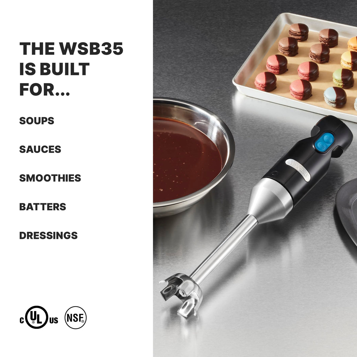 Waring Quik Stix ergonomic handle for comfortable extended blending sessions