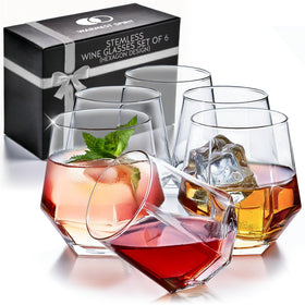 Warmest Spirit hexagon stemless wine glass set front view for comfortable handling.