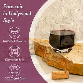 Warmest Spirit hexagon stemless glass held in hand for a balanced, comfortable grip.