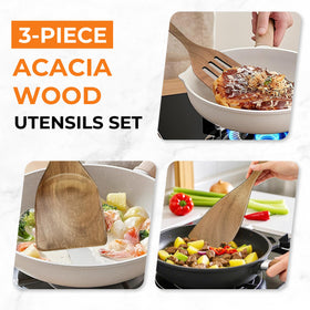 Warmkey acacia spatula set 3 convenient hanging holes for storage.