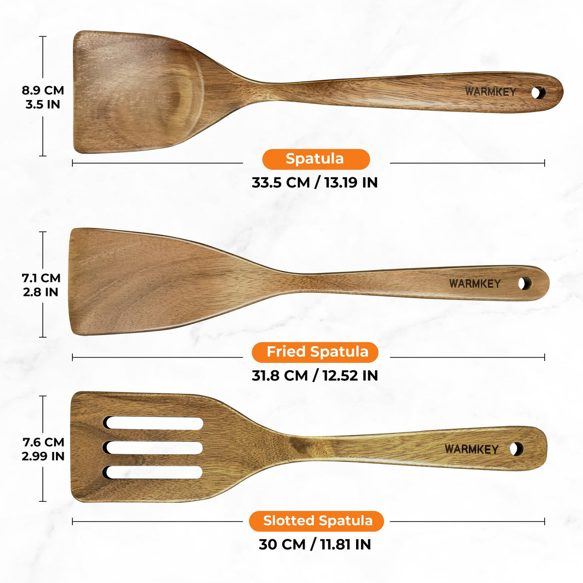 Warmkey acacia spatula set 3 silicone-edge protects nonstick cookware.