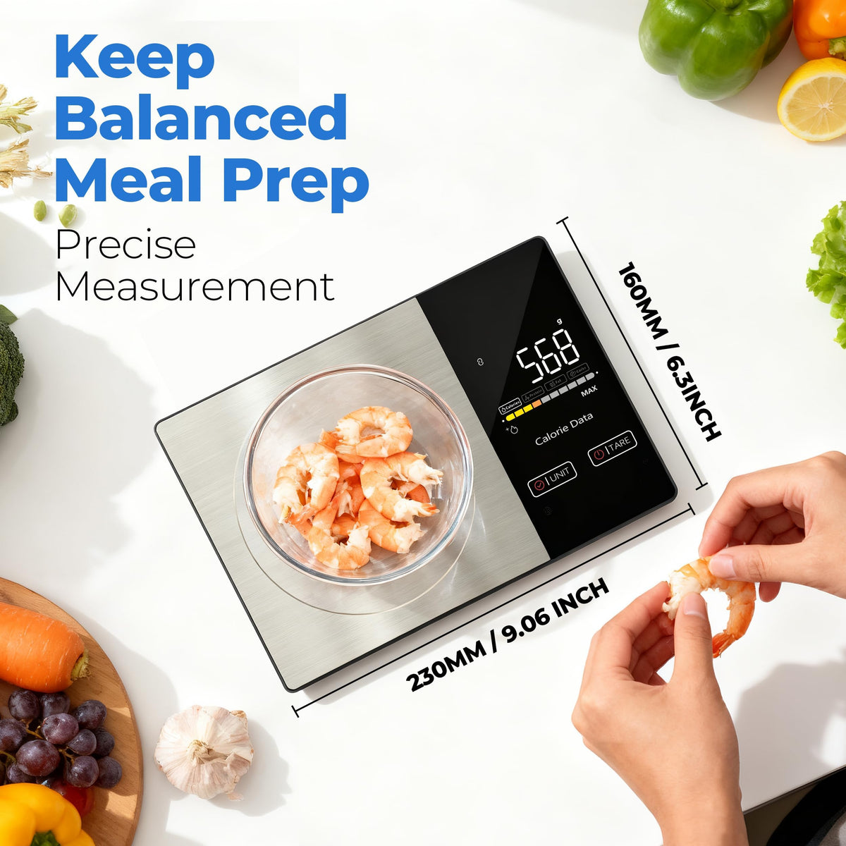 WARMKEY scale tare function enabling accurate ingredient weighing