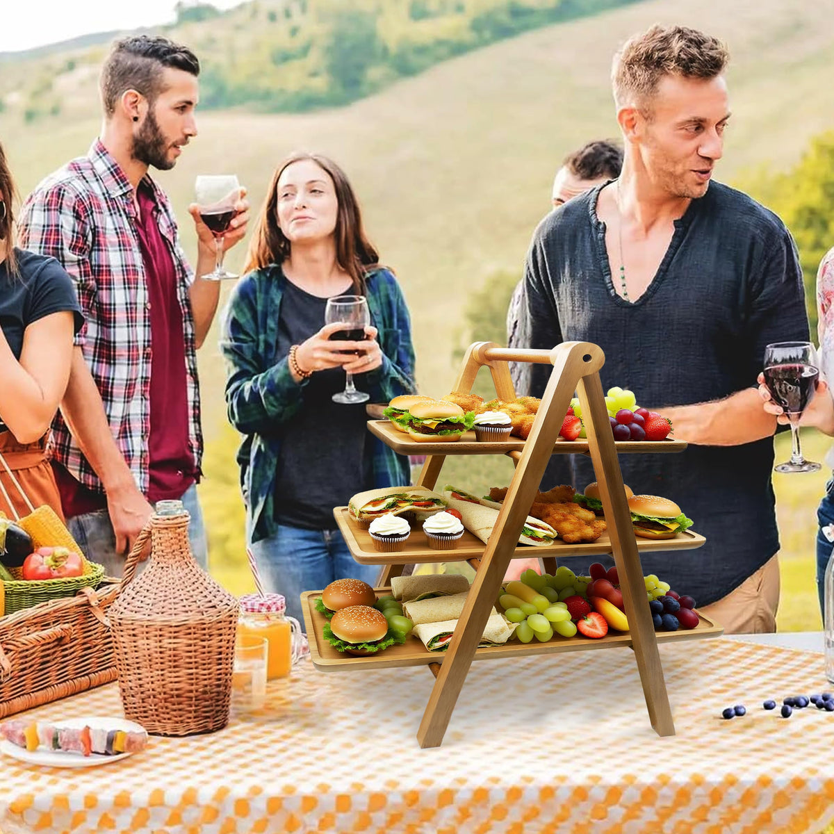 WARMKEY pyramid stand dining display anchors appetizers and desserts.