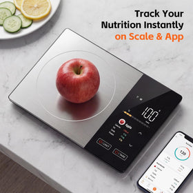 Warmkey TFT scale displays 24 nutrients for precise macro tracking during meals.