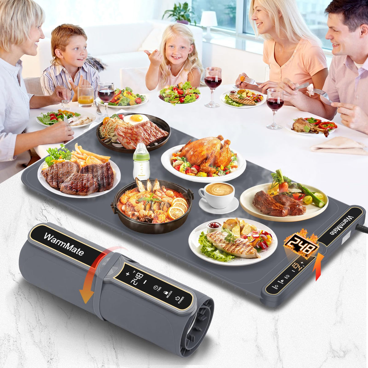 WarmMate Food Warming Mat showing rapid heat across surface for efficient serving
