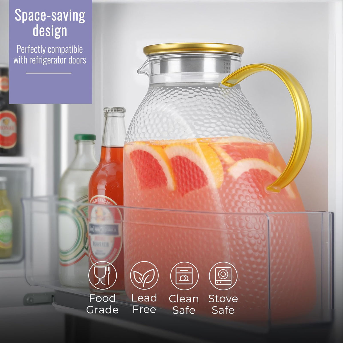 Hammered-pattern WARMSIMPLE carafe adds vintage charm to serving beverages.