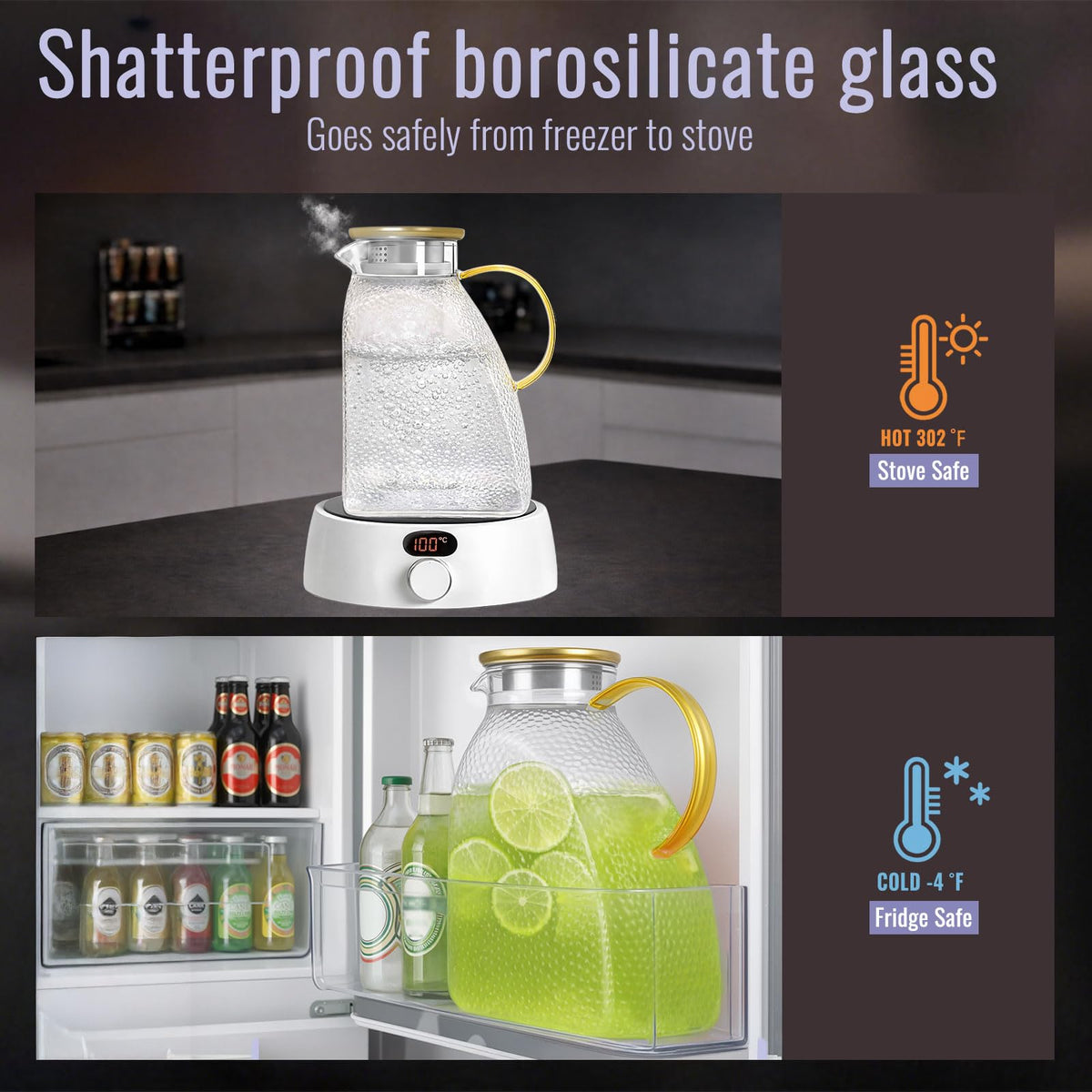 WARMSIMPLE pitcher suited for fridge storage and countertop service.
