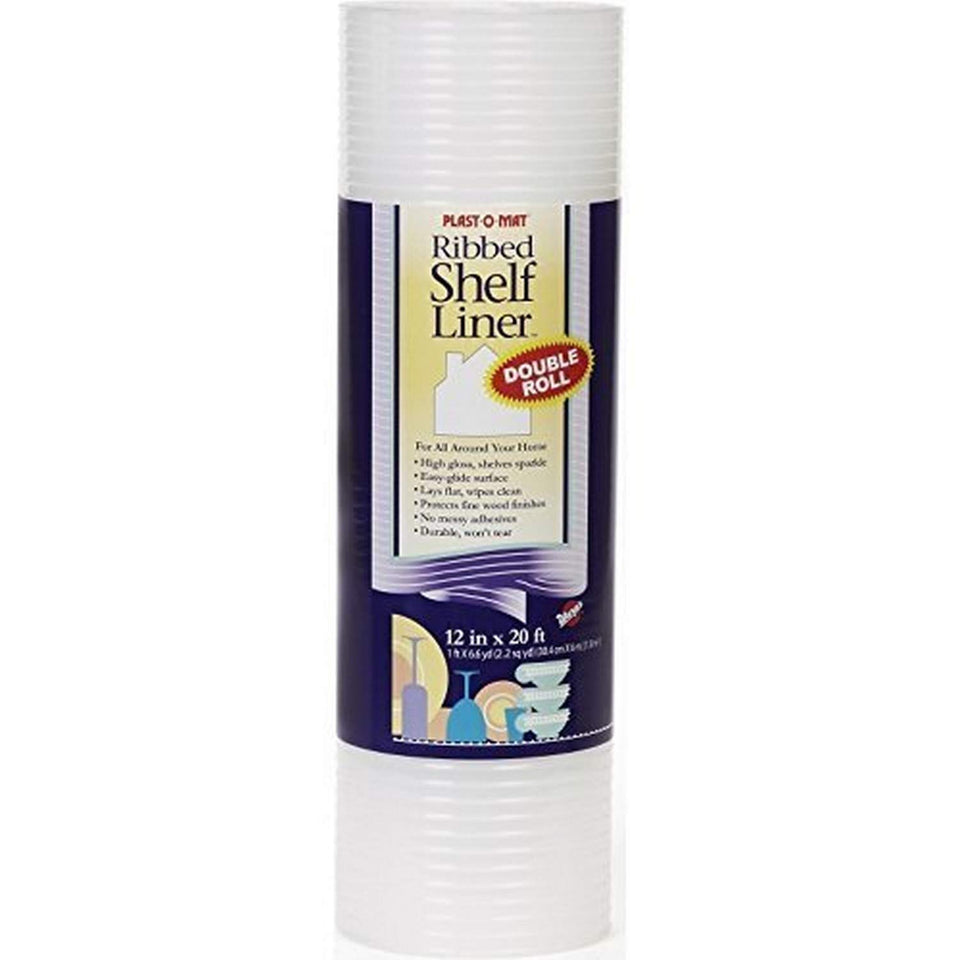 Warp's Plast O Mat shelf liner ribbed, 12in by 20ft, clear, protects shelves from spills and stains.