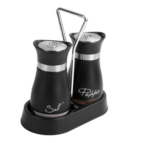 Wartter salt pepper shaker set front view, easy-grip design for everyday seasoning.