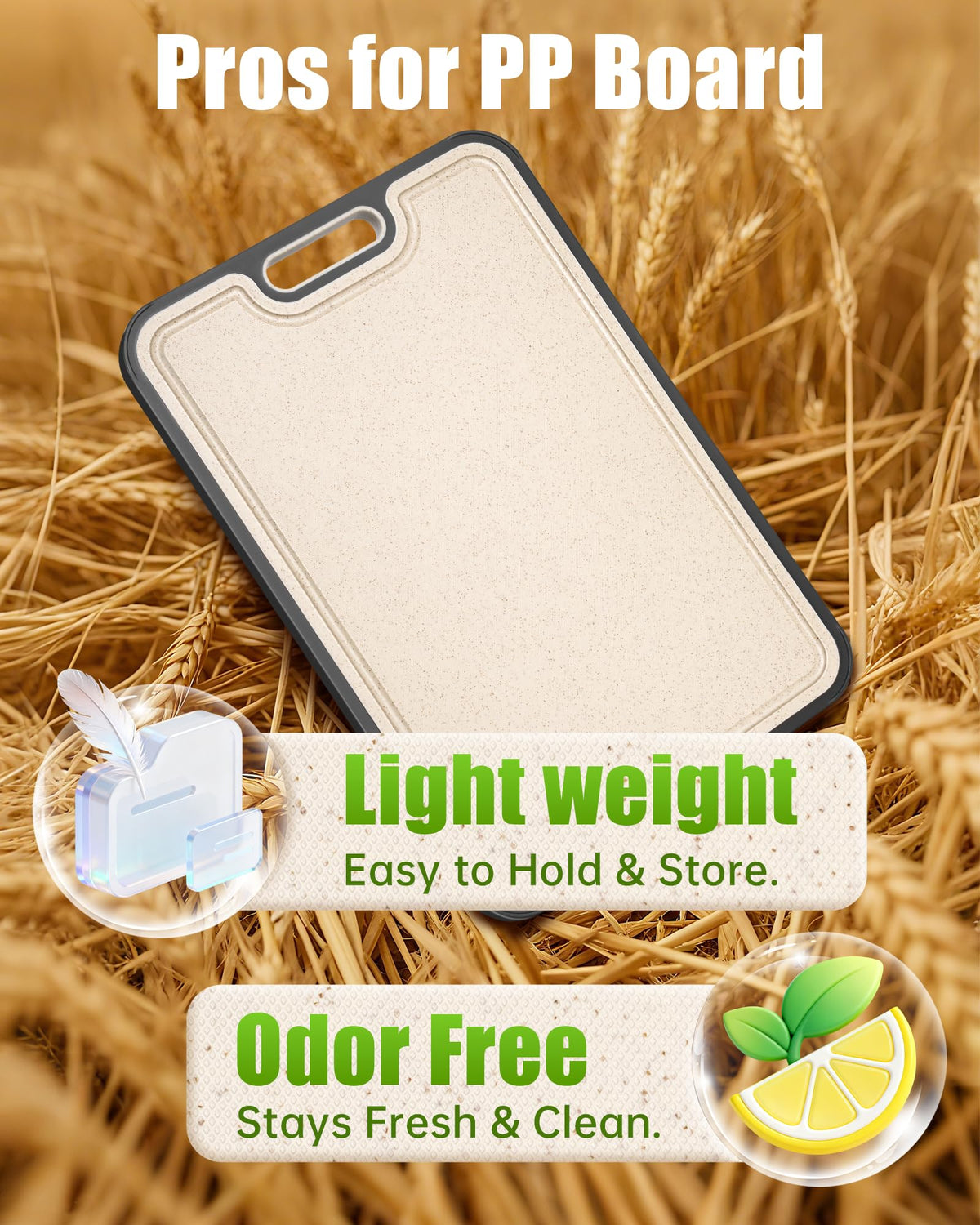 Washour cutting board with built-in handle for easy transport.