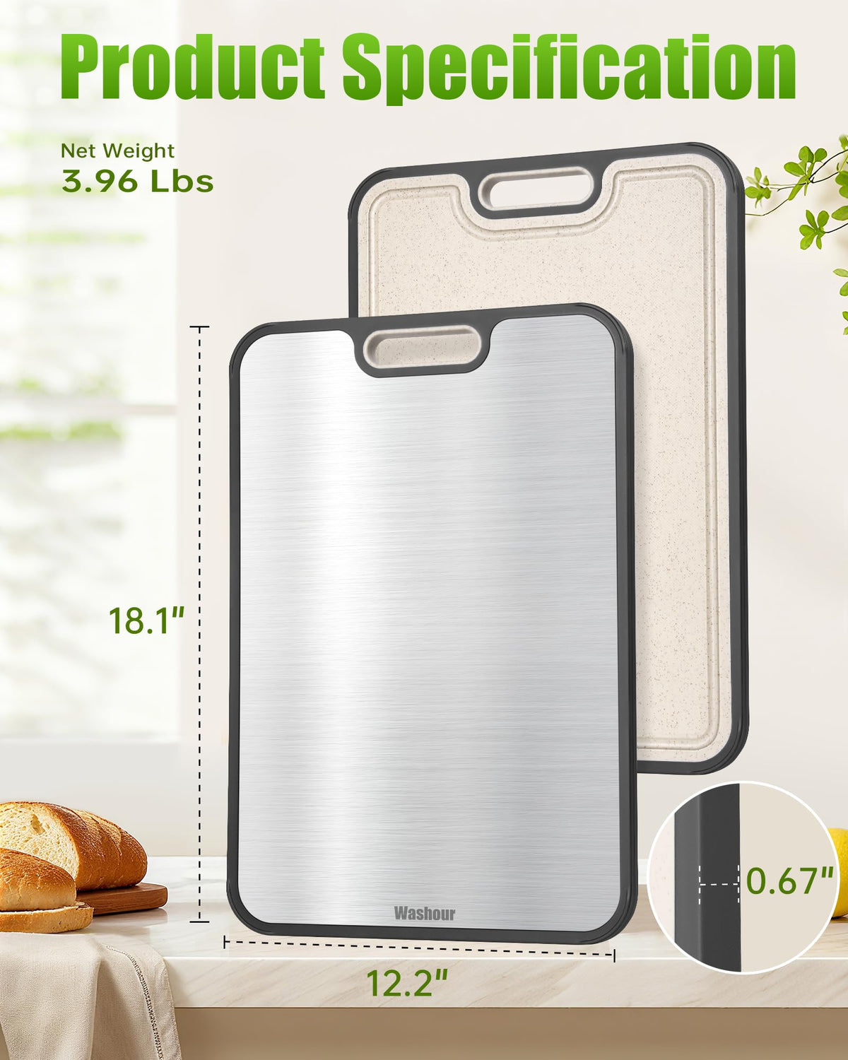 Washour large 18x12 surface fits roasts and vegetables.