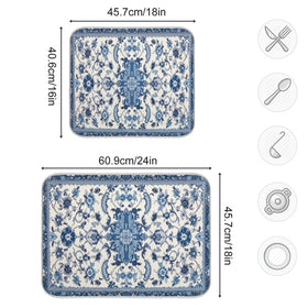 Wassud dish drying mat blue-white pattern protects countertops from scratches and drips.