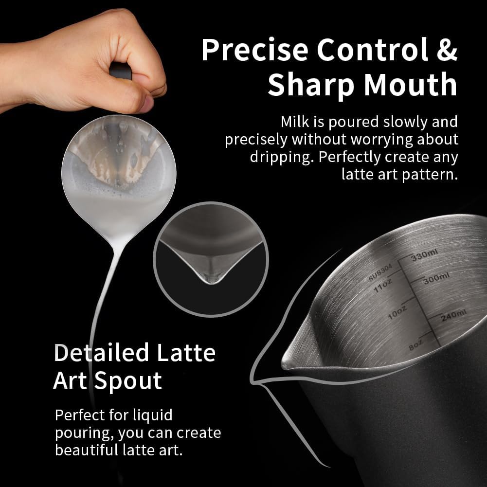 Watchget 900ml pitcher showcasing heat resistance in professional frothing