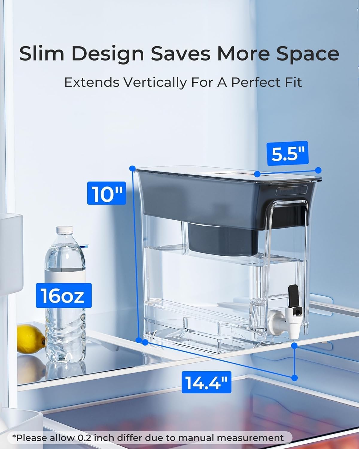 Waterdrop 35-Cup slim dispenser with top handle for easy pouring.