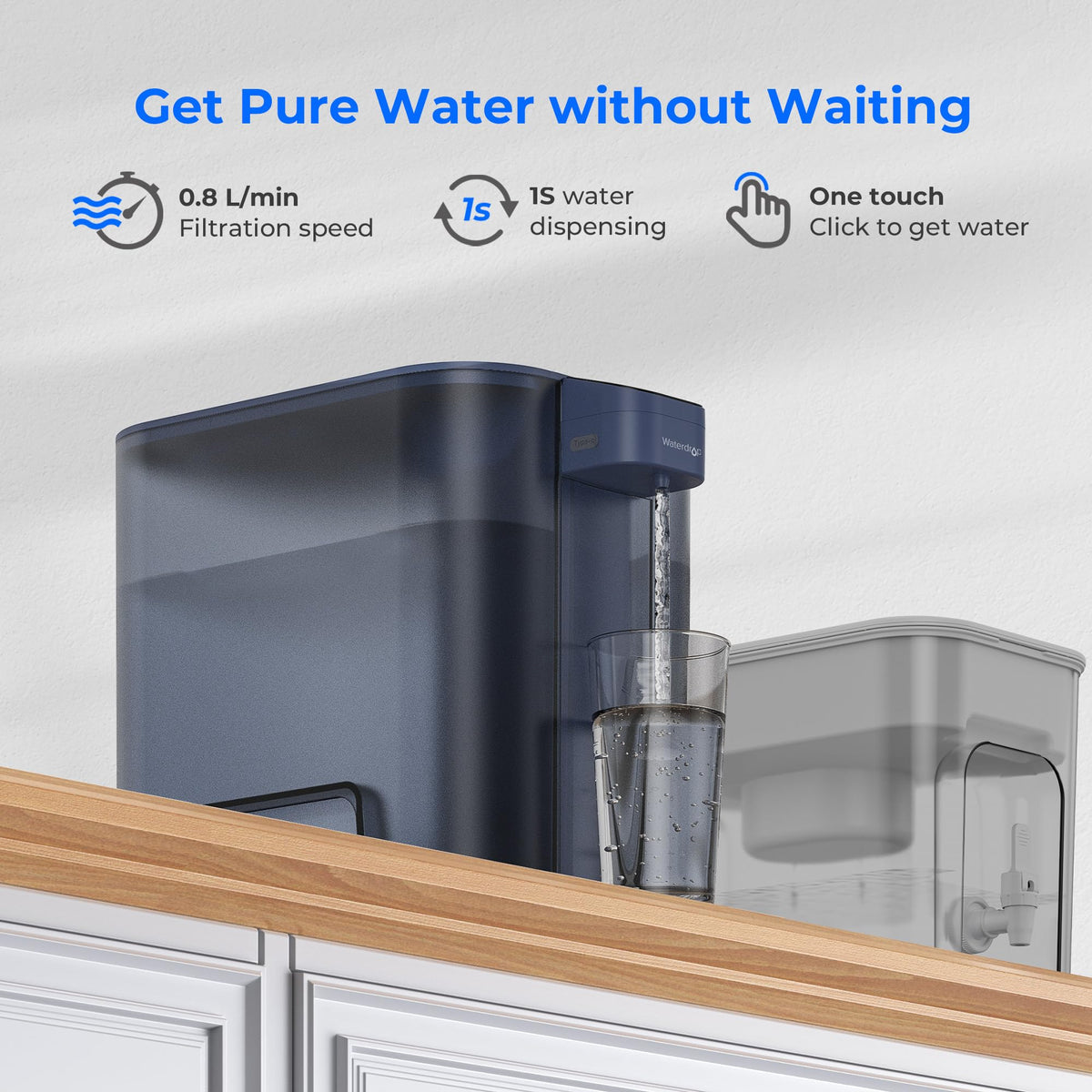 Waterdrop ED04B-L battery indicator and charging setup for portable convenience.