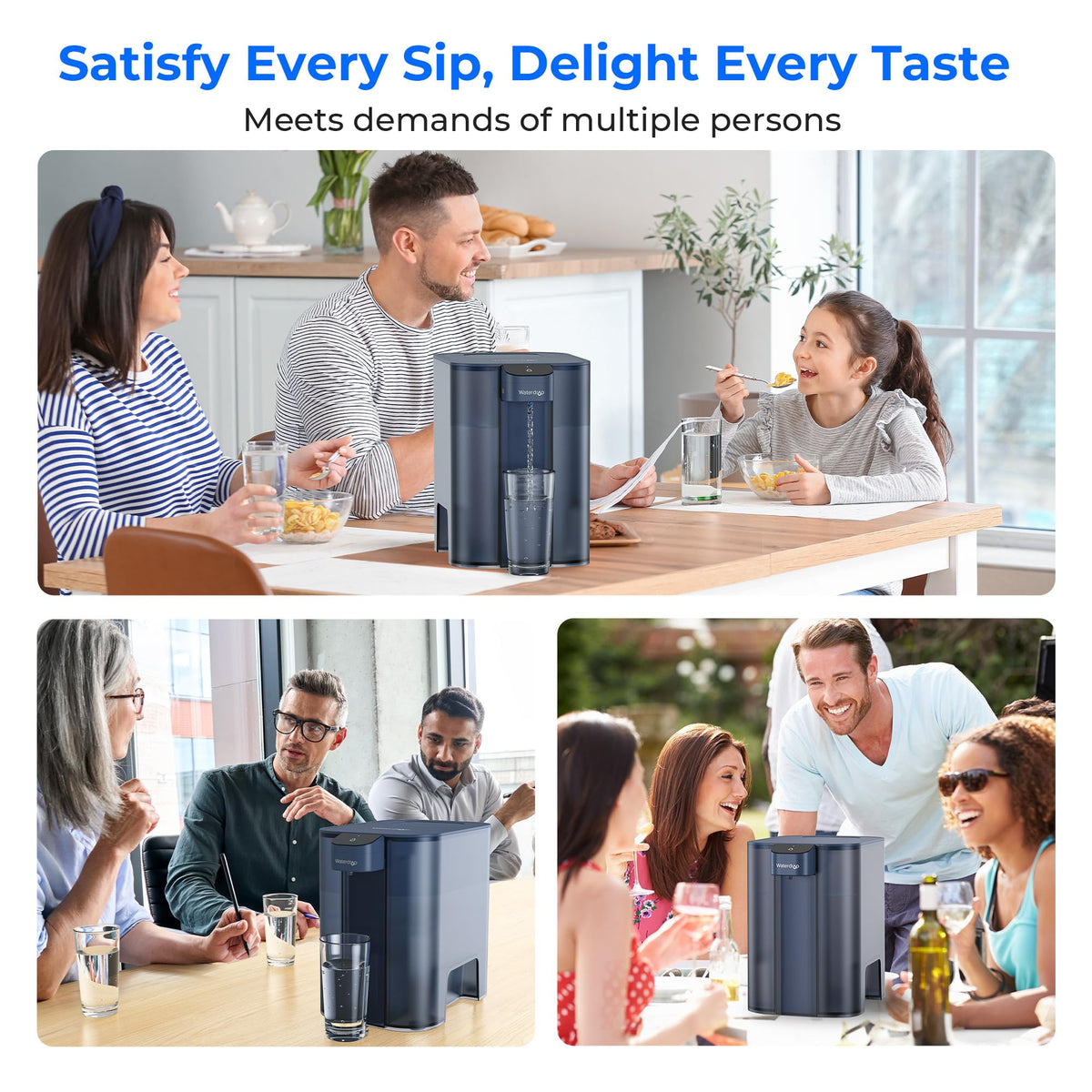 Sleek blue Waterdrop ED04B-L design fits countertops and RV setups.