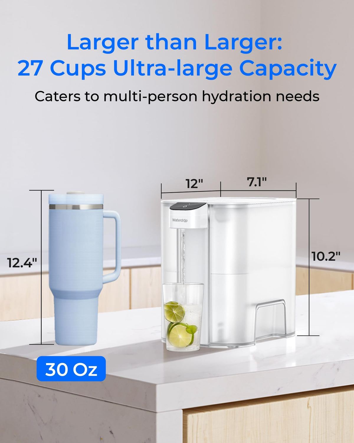 Waterdrop ED04W-L Mega Electric Dispenser pouring water for quick, clean hydration during meals