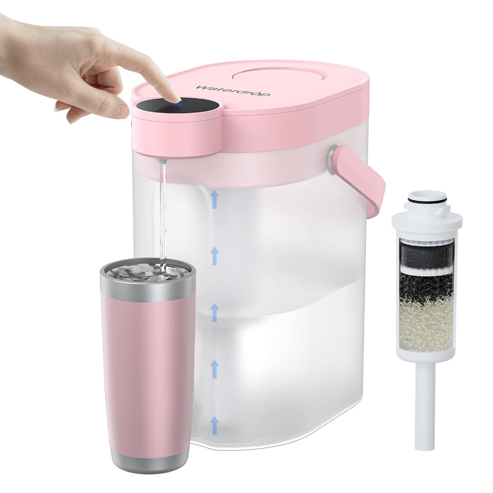 Waterdrop ED06P electric pitcher front view showing instant filtration for quick purified water