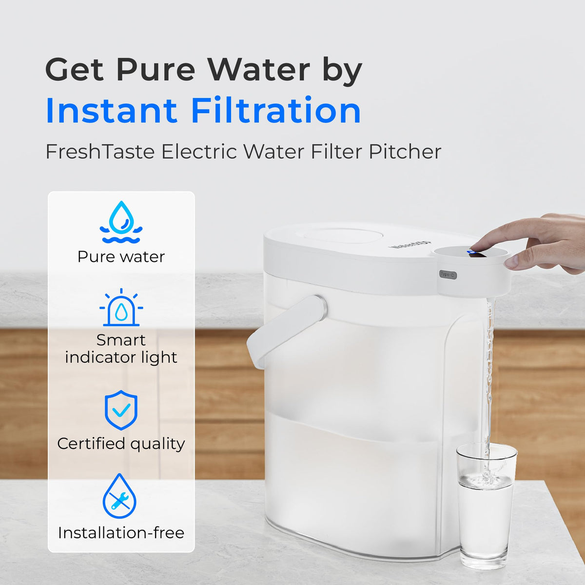 ED06W FreshTaste rechargeable dispenser enabling cordless filtration at home.
