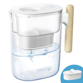 Waterdrop PT-04C pitcher with hands-free spout lid for dust-free refills.