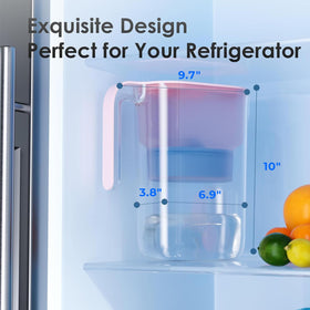 Waterdrop PT-05P-A alkaline pitcher fits standard fridge shelves for easy access.
