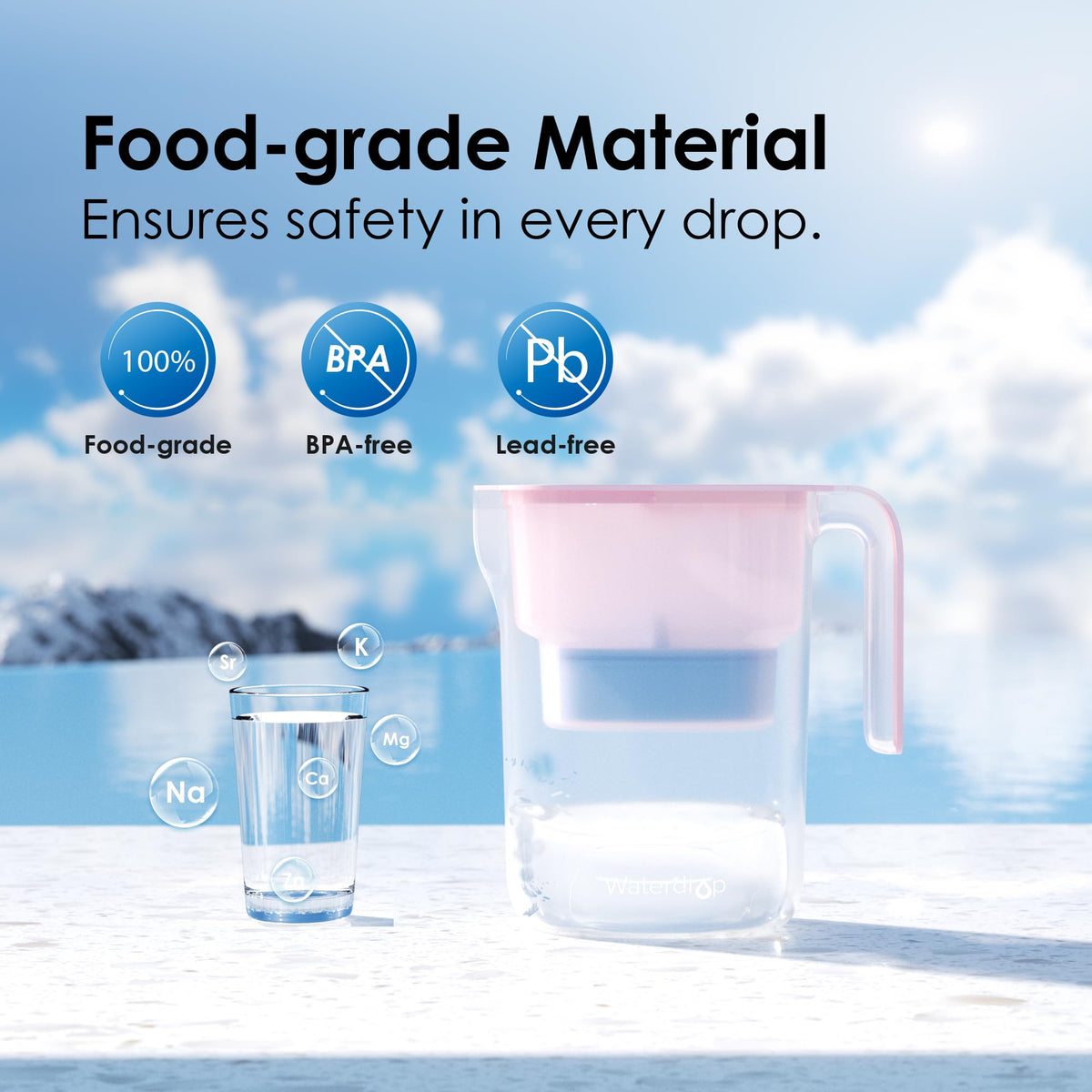 Waterdrop PT-05P-A alkaline pitcher mineral-rich filter preserves minerals.