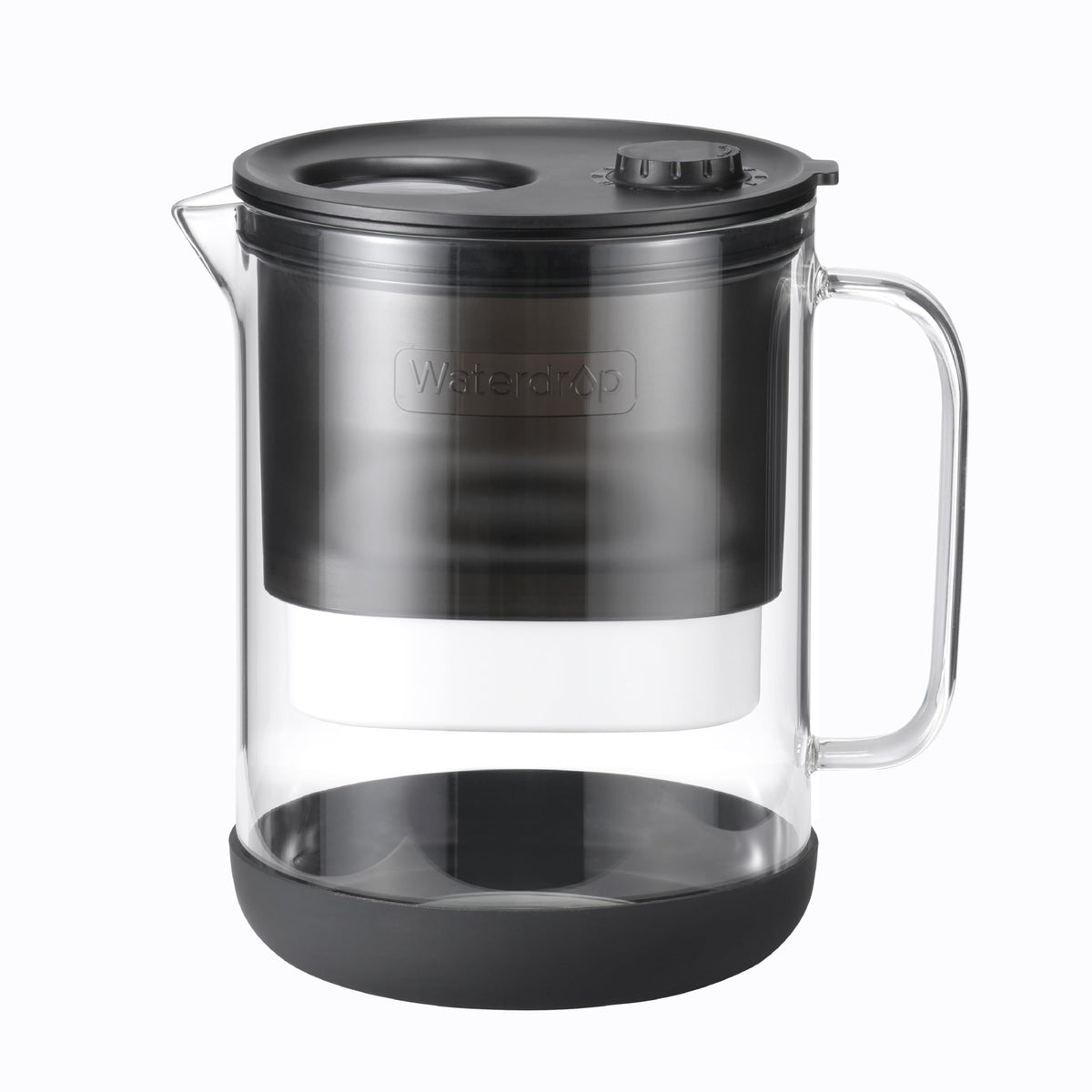Waterdrop PT-72BL glass pitcher front view for purified water and stylish kitchen use
