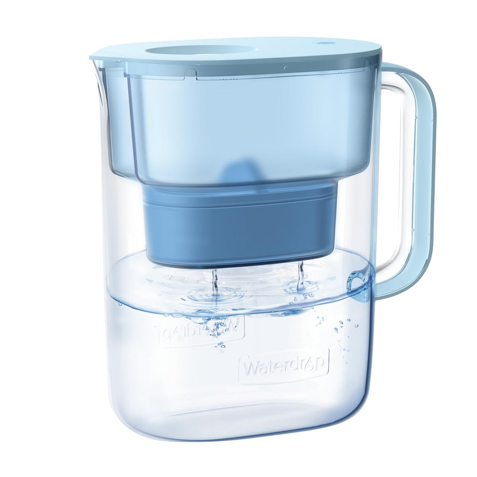 Waterdrop PT-07B-A pitcher front view in blue, BPA-free for clean, mineralized water