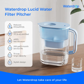 Waterdrop PT-07B blue pitcher with hands-free lid for hygienic filling