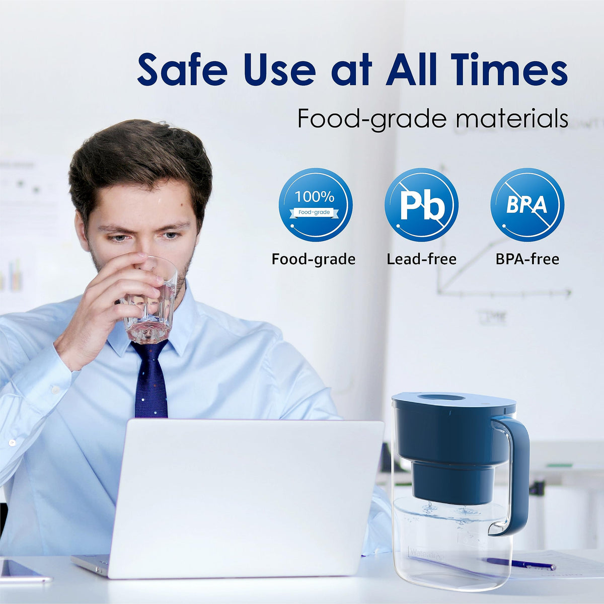 Waterdrop PT-07C classic blue pitcher fits most fridges