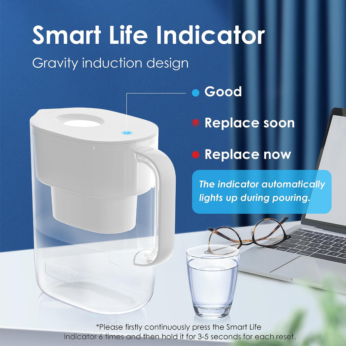 Intelligent LED indicator helps track filter life.