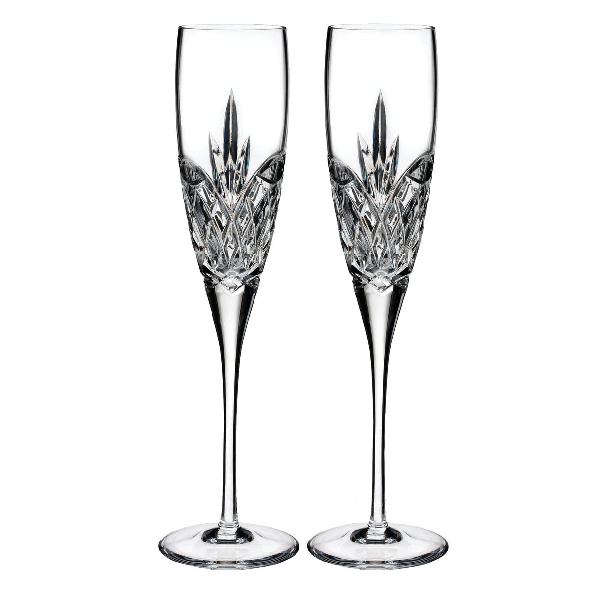Waterford Love Forever Toasting Flutes pair, elegant crystal design for weddings and anniversaries.