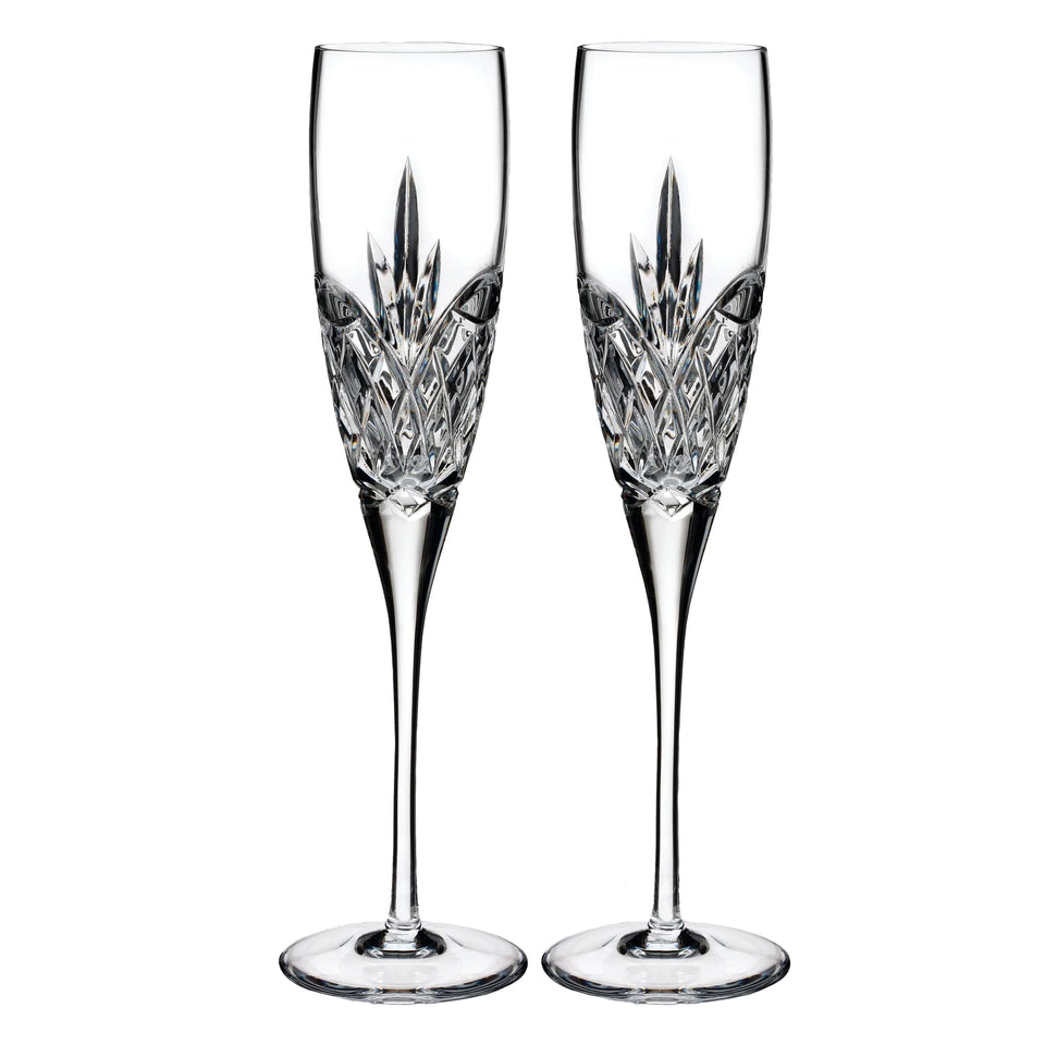Waterford Love Forever Toasting Flutes pair, elegant crystal design for weddings and anniversaries.