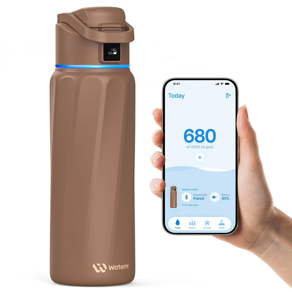 WATERH BOOST bottle closeup shows durable stainless steel for daily use