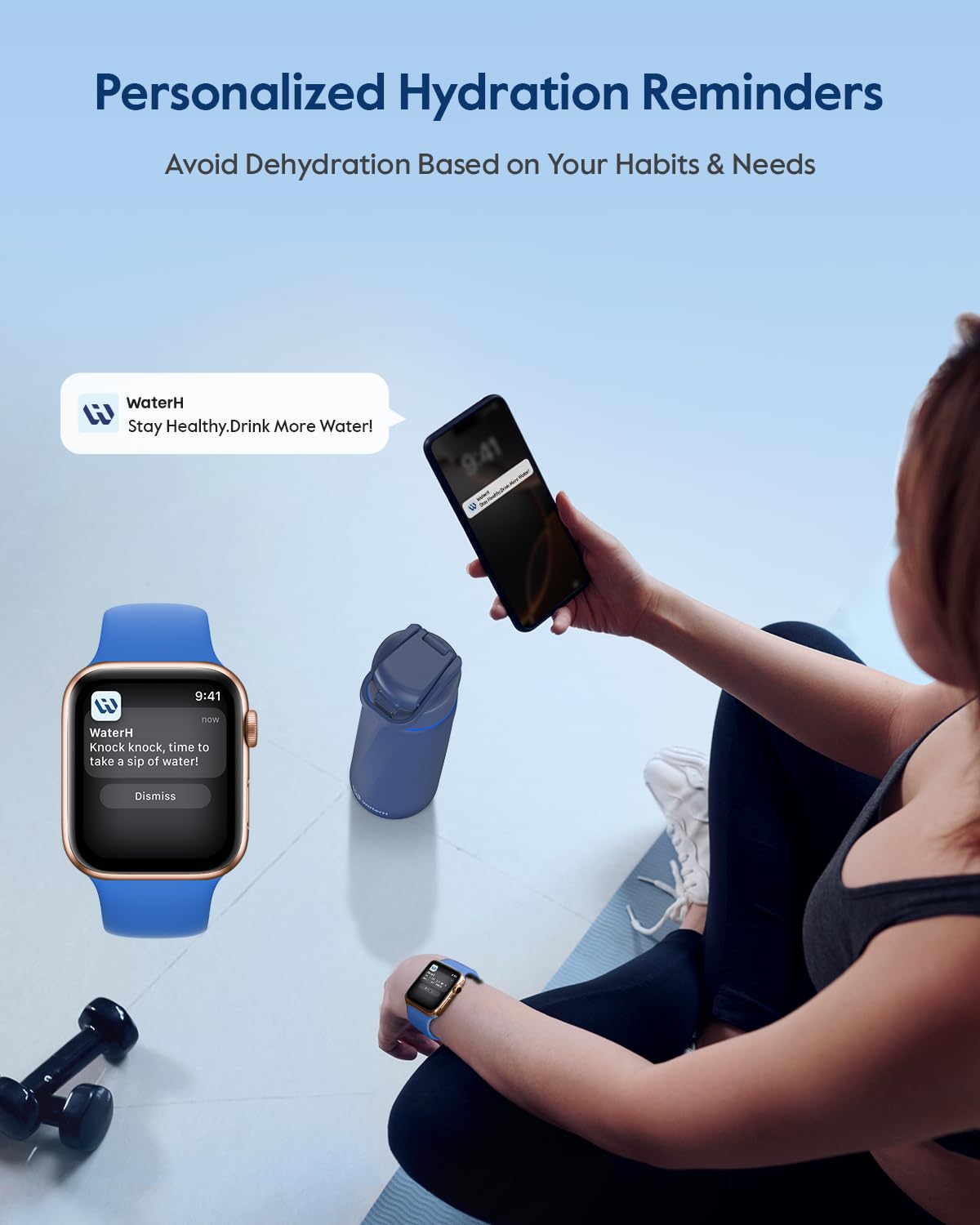 WaterH BOOST bottle halo lid with hydration reminders.