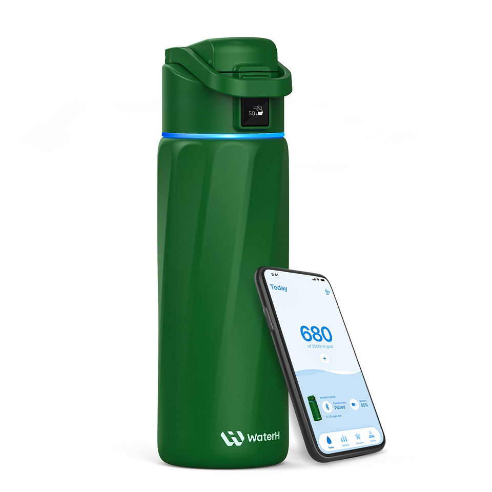 WaterH BOOST bottle lid halo and LED display for hydration reminders.