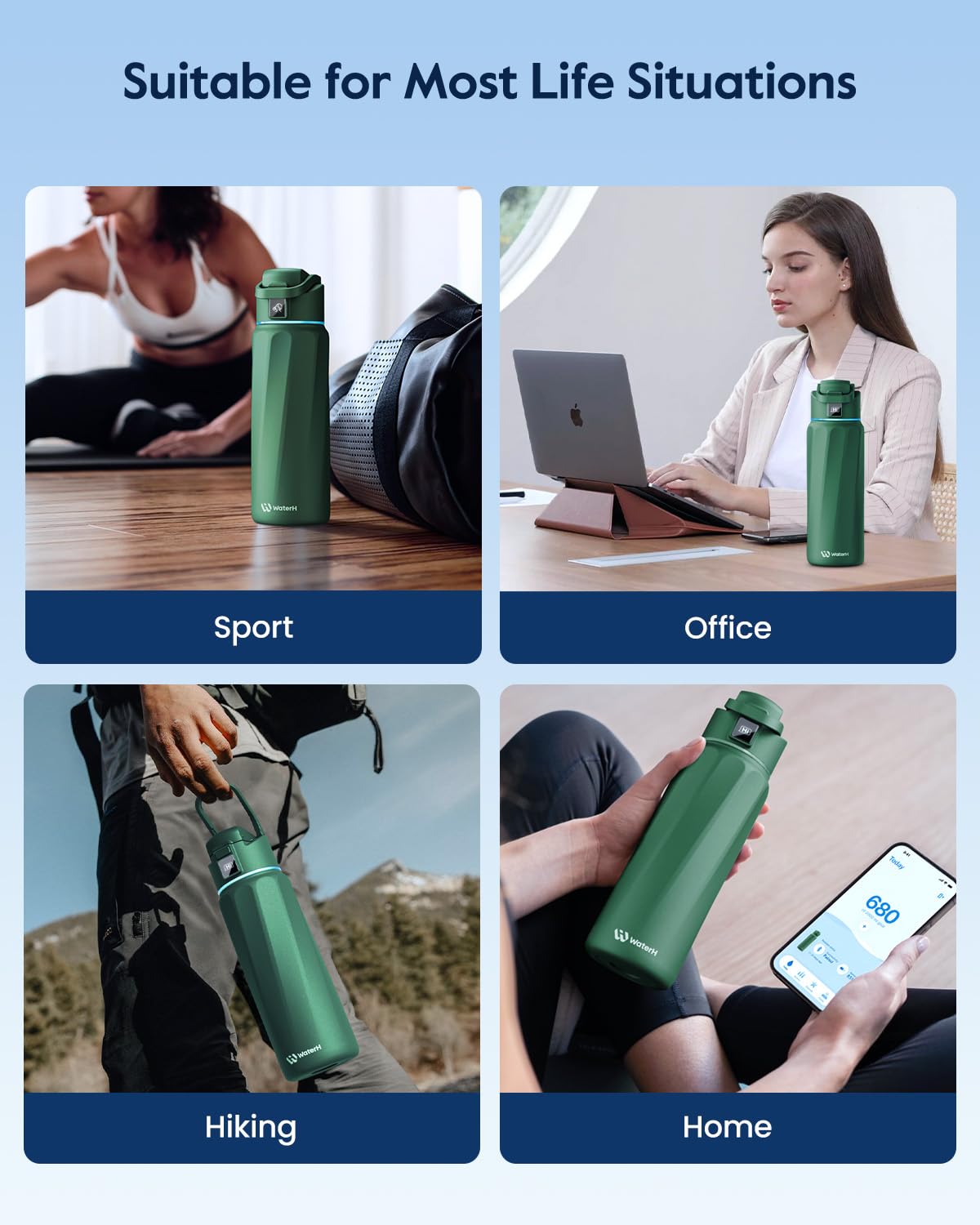 WATERH BOOST bottle features slip-resistant grip for secure hold.