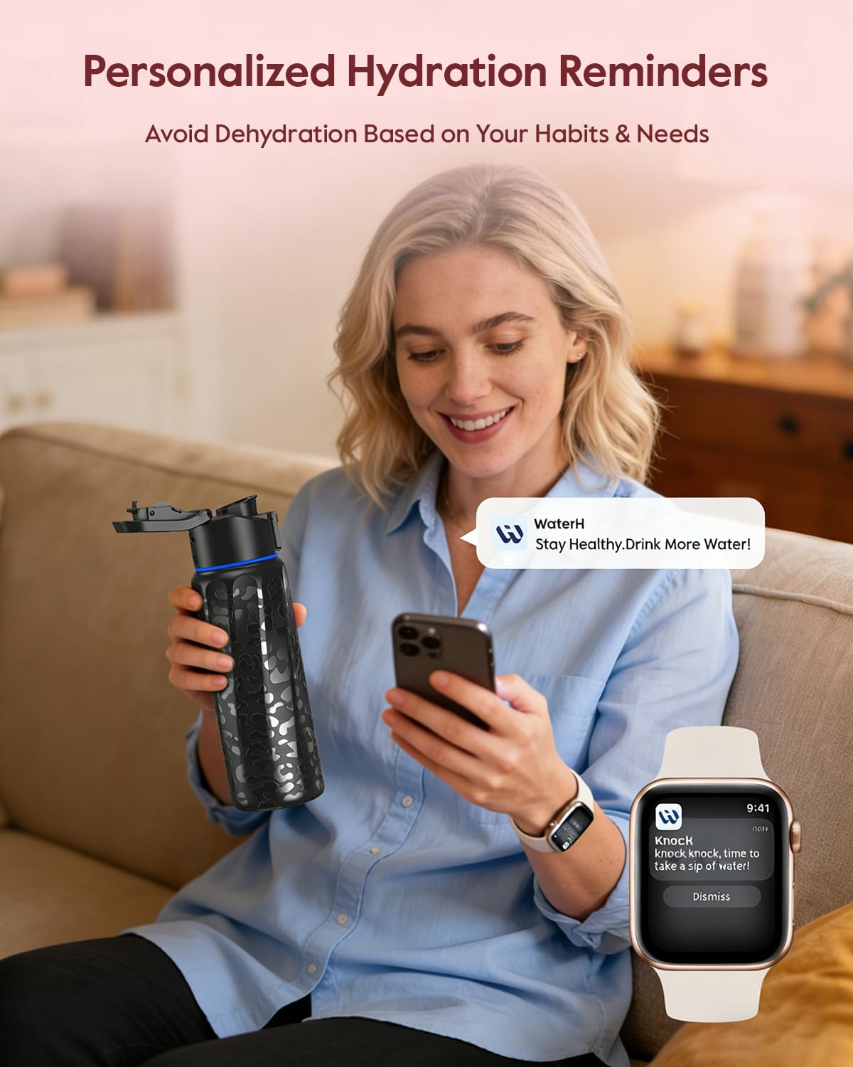 WaterH BOOST bottle wide-mouth design perfect for ice and fruit