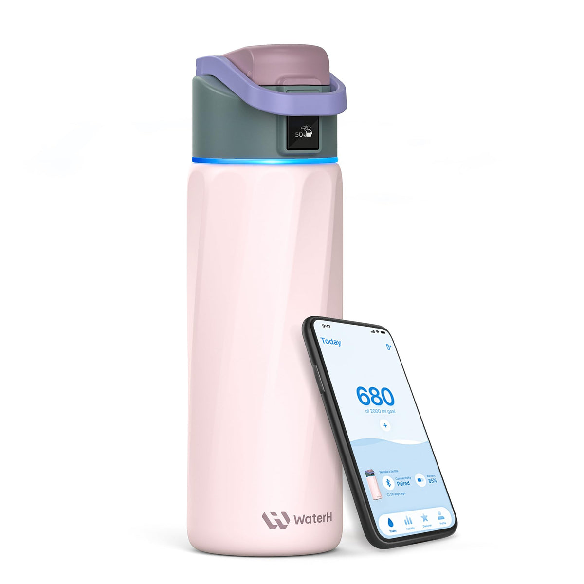 WaterH BOOST smart bottle lid halo with hydration reminders