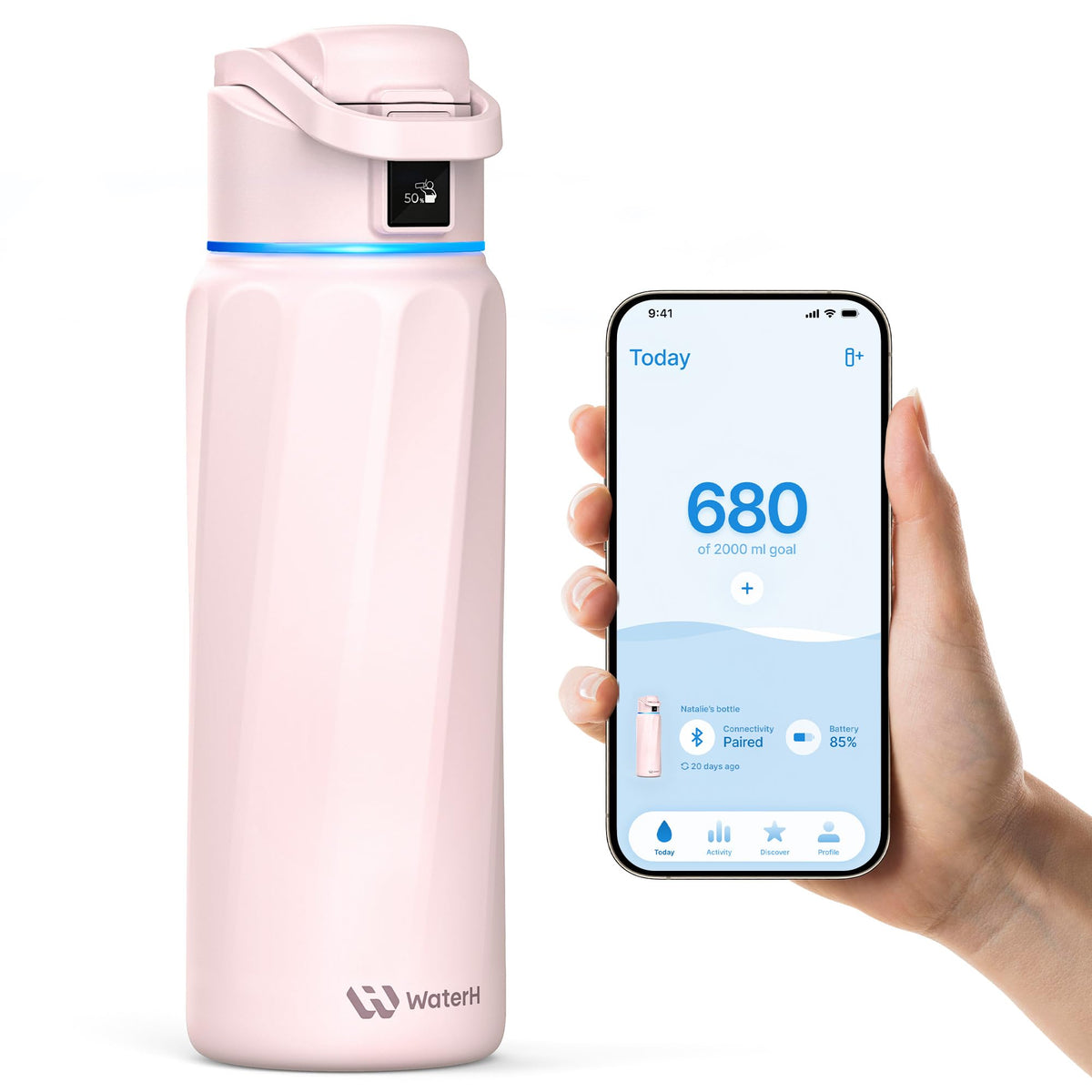 WaterH BOOST bottle lid light ring signaling hydration reminders