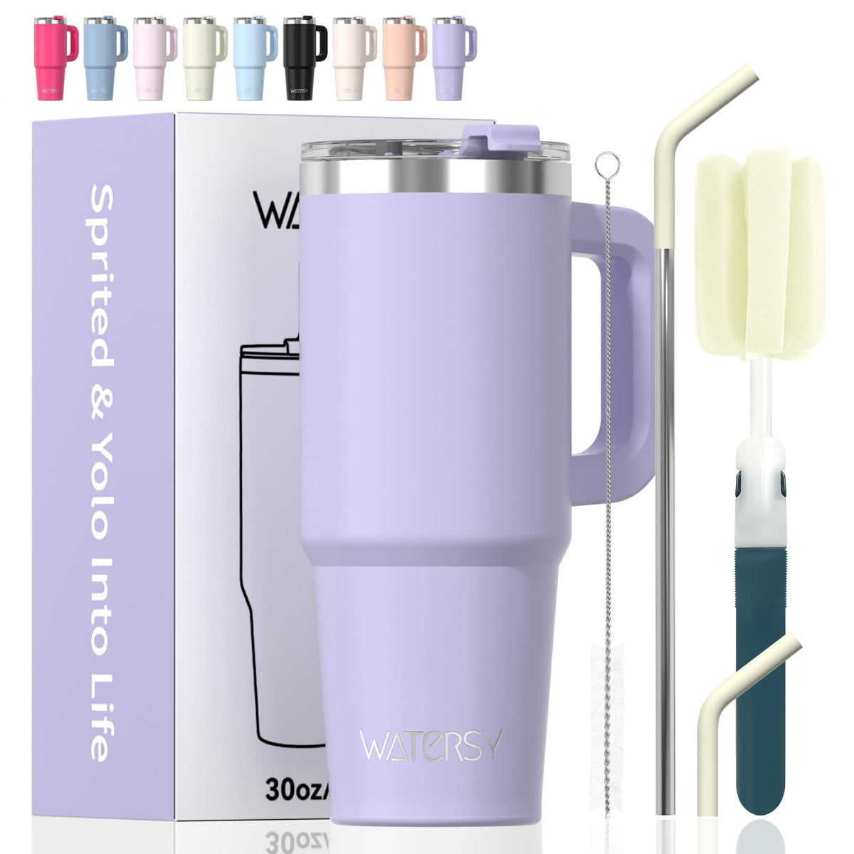 Watersy 20oz tumbler with handle in purple for easy on-the-go hydration