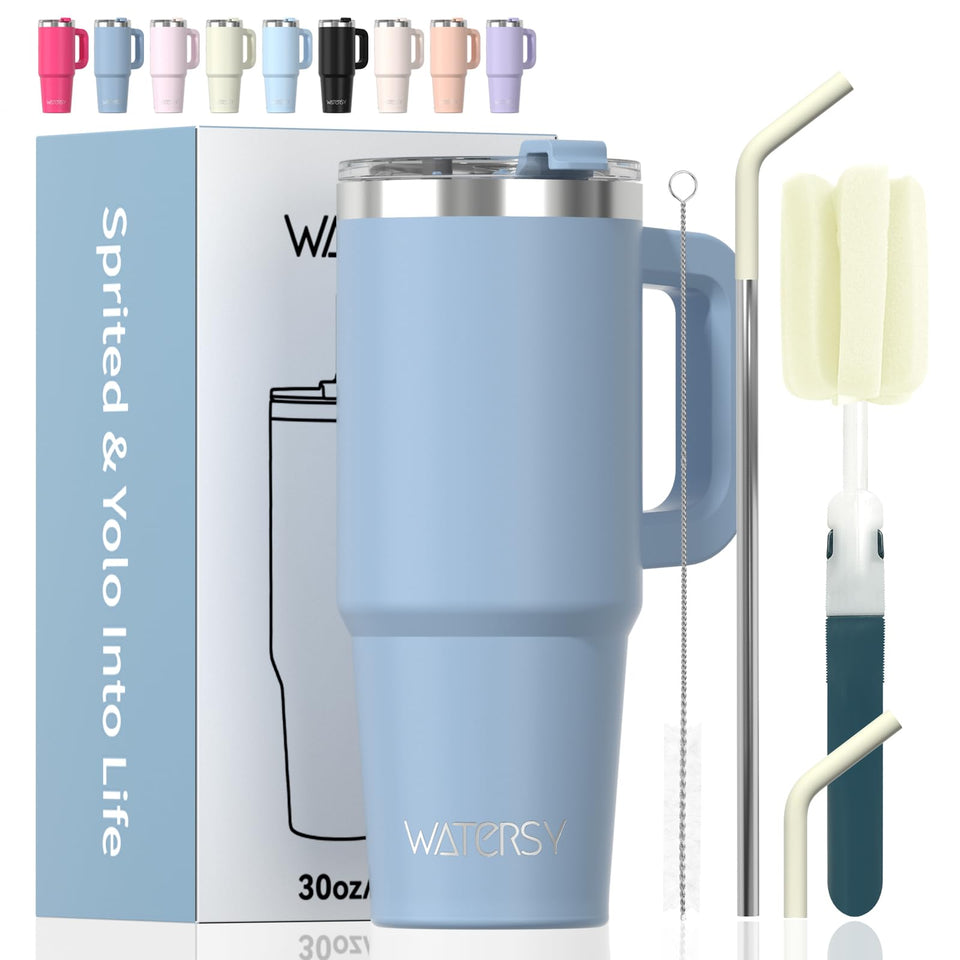 WATERSY 30oz tumbler with handle and lid for on-the-go hydration.