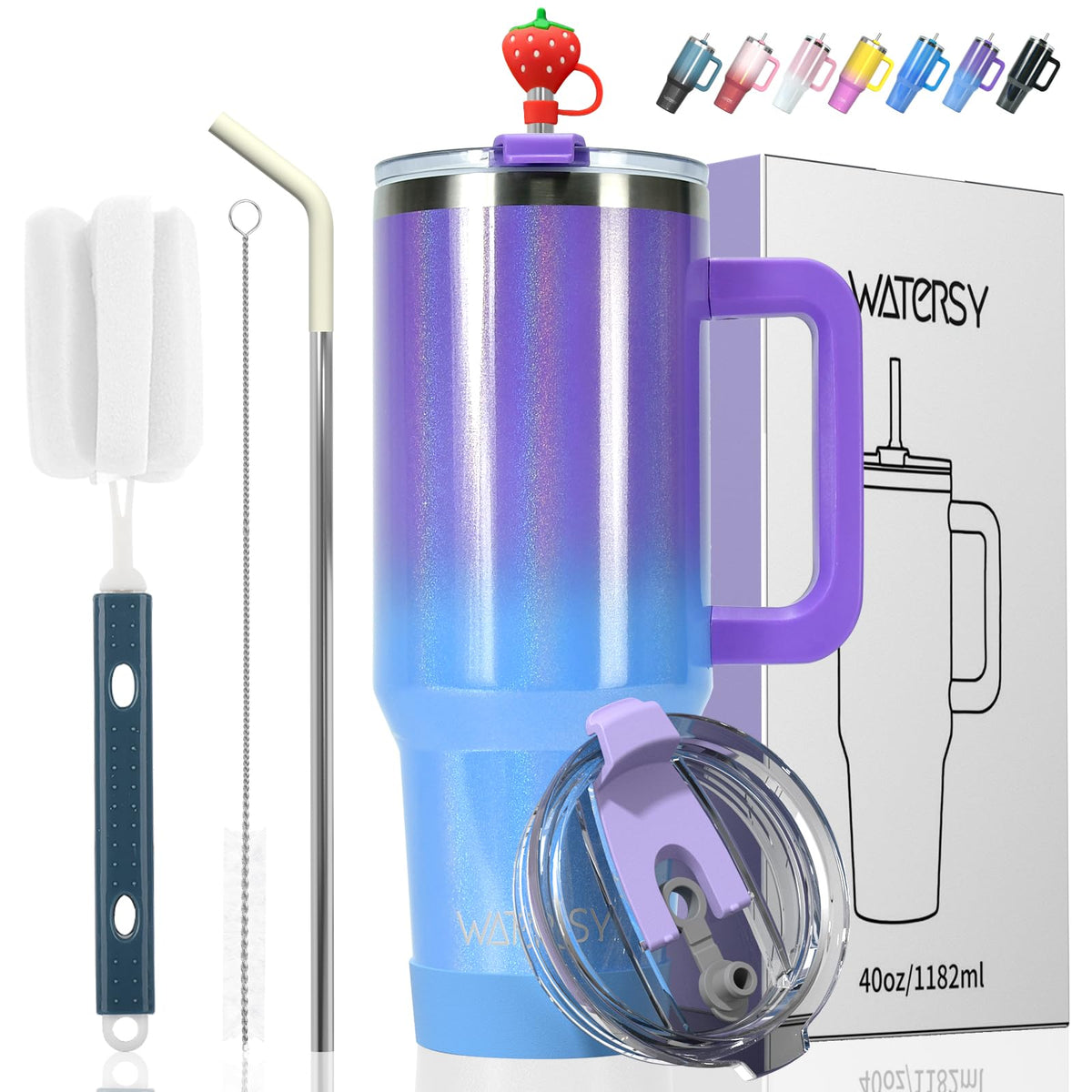 Watersy 40oz tumbler with handle and straw for easy grip on the go.