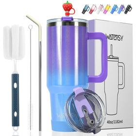 Watersy 40oz tumbler with handle and straw for easy grip on the go.